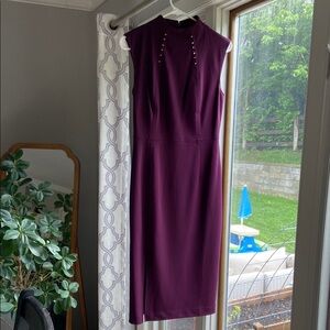 Ivanka Trump Purple Sheath Midi Dress Mock Neck Sleeveless